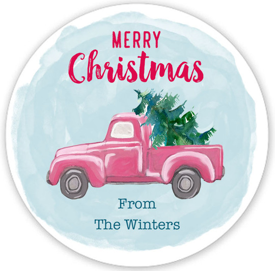 Red Truck Round Holiday Gift Stickers